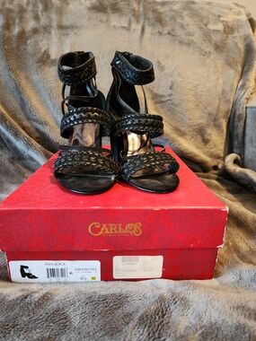 Carlos Java Black Braided-Strap Women’s Heeled Sandals 8.5